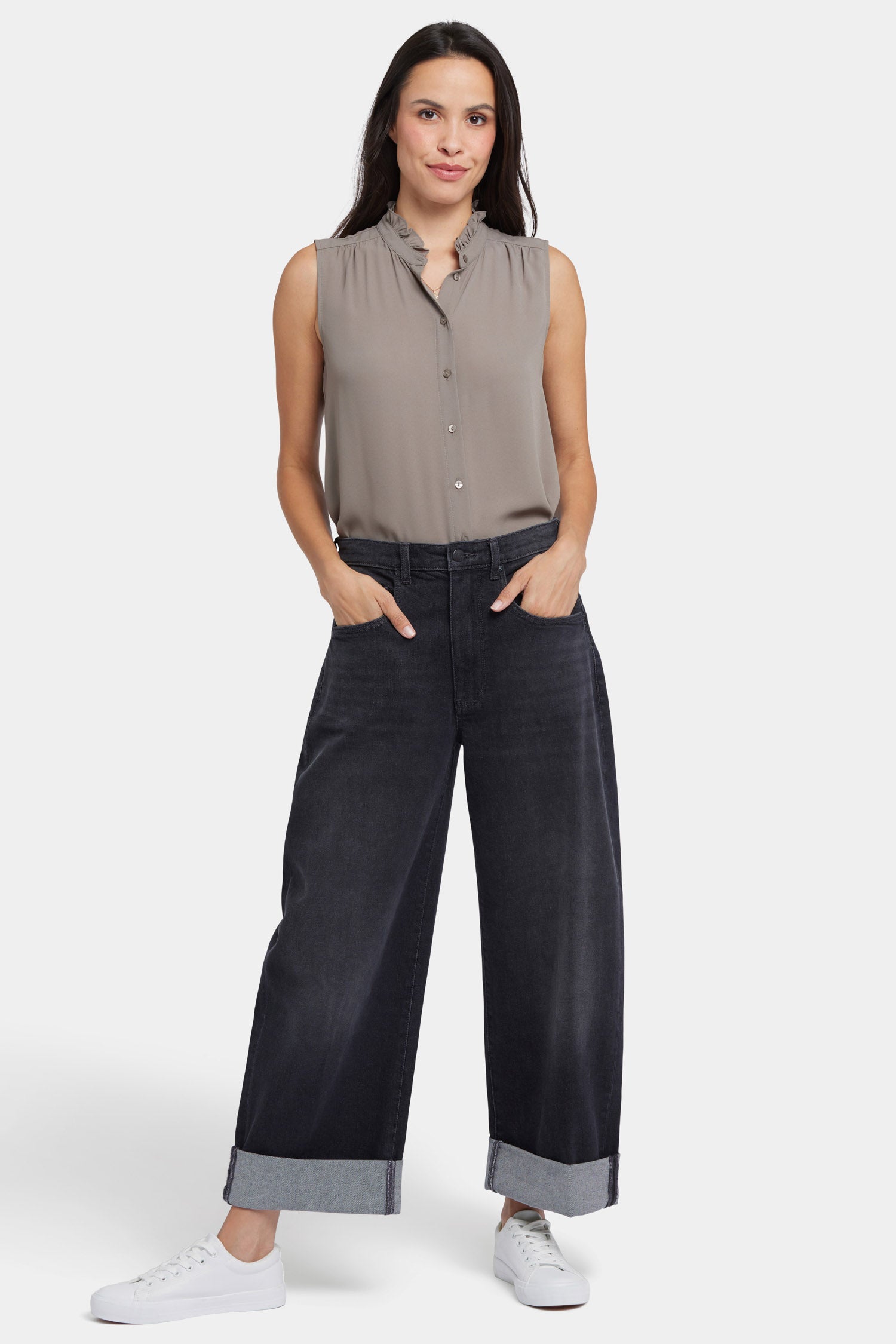 Renee Baggy Wide Leg Jeans With Roll Cuffs - Murcia Peaks Black | NYDJ