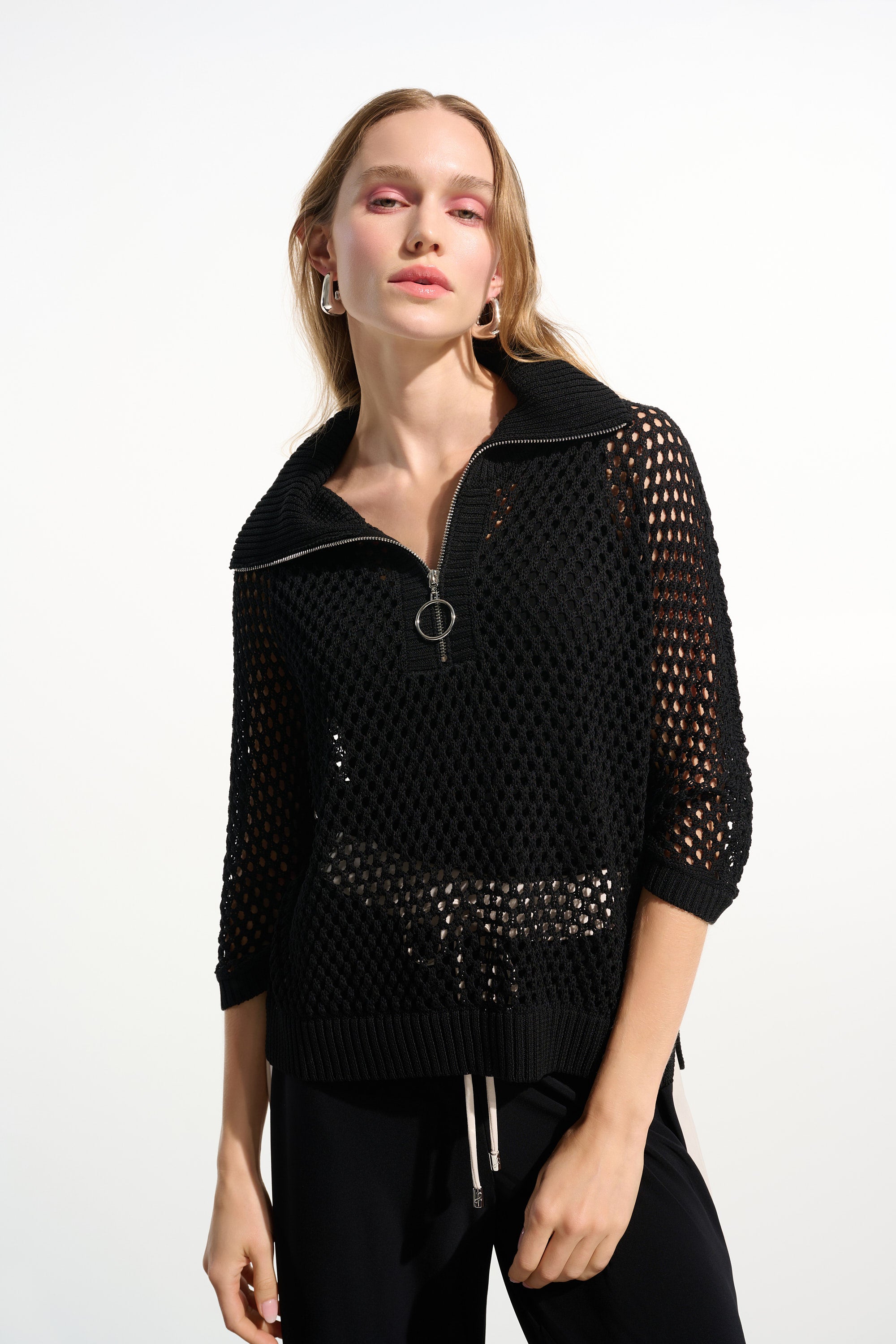 Joseph Ribkoff Boxy Sweater Knit With Zipped Neckline Style 261634