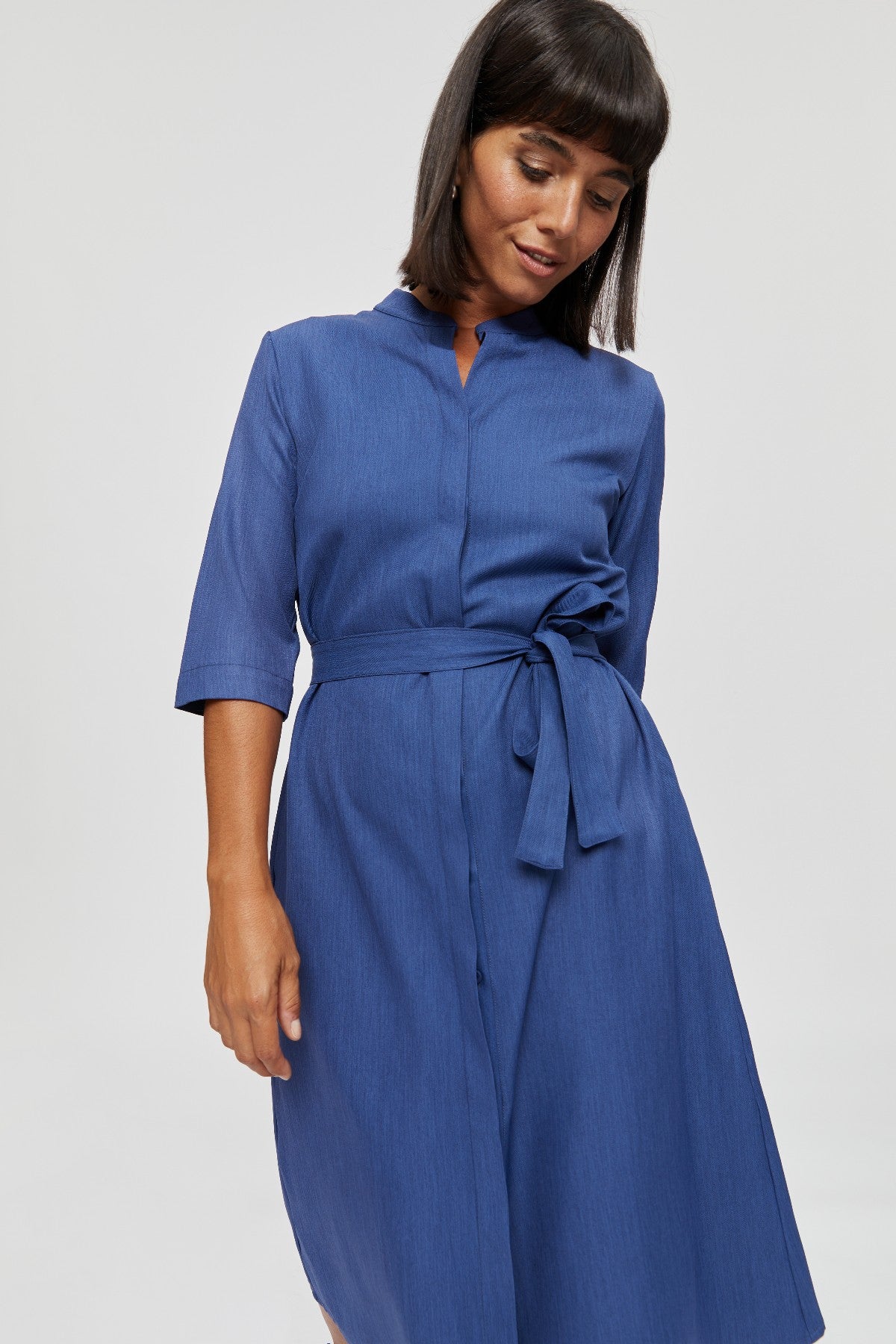 Shirtdress LIDIA , Midi Work Dress in Blue - AYANI