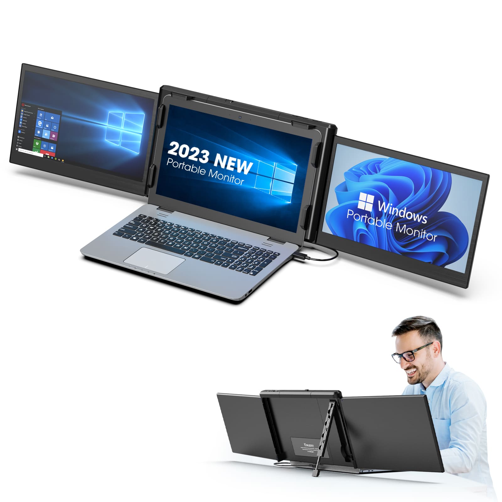 P2S 12 Inches USB-C Triple Screen Laptop Monitor Extender For