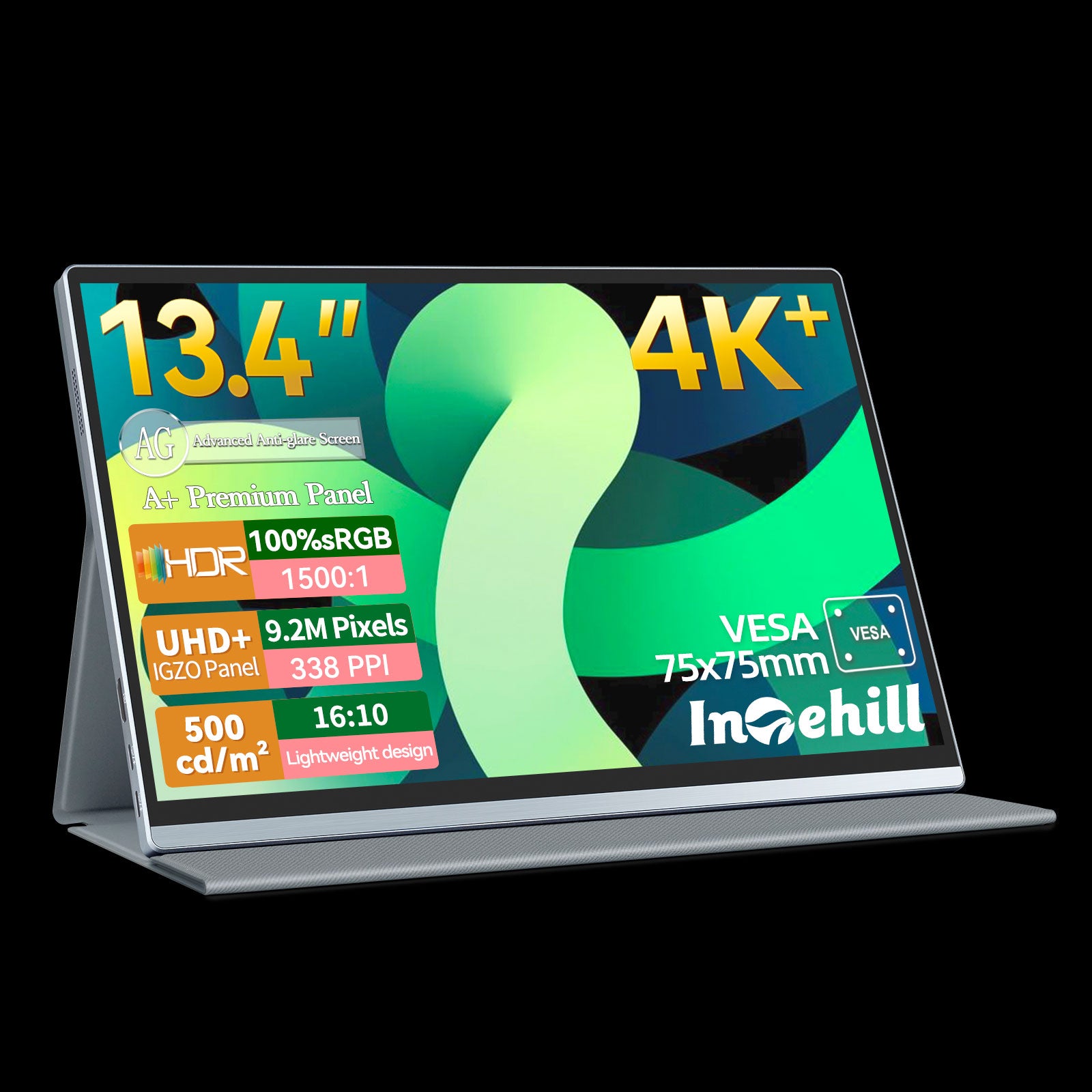 Intehill 4K Portable Monitor for Laptop and mini PC, 13.4 inch U13NA
