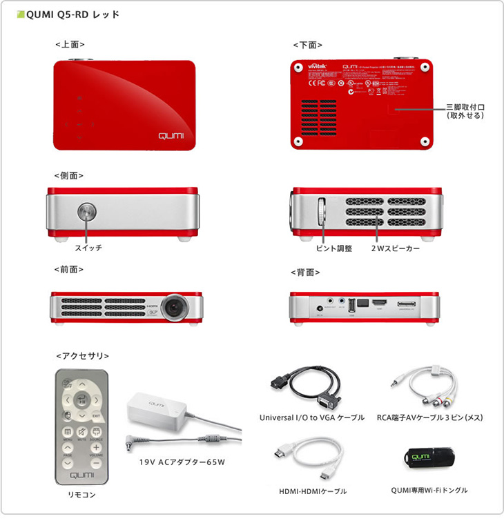 QUMI Q5（LEDモバイルプロジェクター）製品画像｜加賀マイクロ