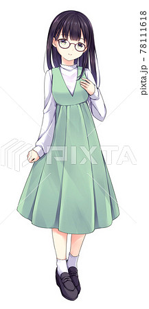 アニメ風の女性キャラクター 全身イラストのイラスト素材 [78111618