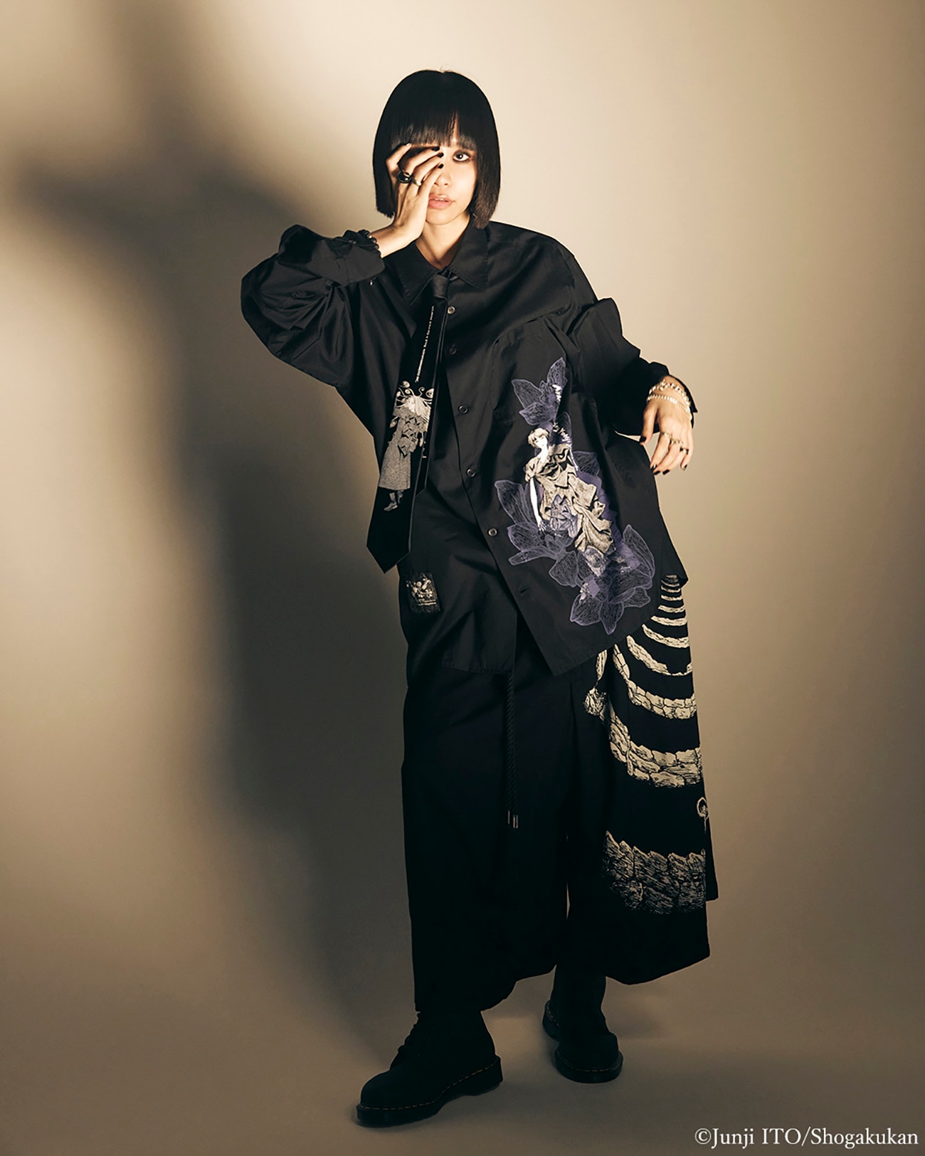 S'YTE × Junji ITO -UZUMAKI- KIRIE WEARING YOHJI YAMAMOTO SILK TIE