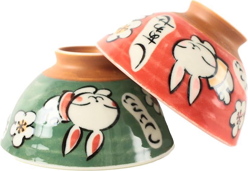 楽天市場】美濃焼 ペアご飯茶碗 福うさぎ 赤＆緑 2個セット 中平 日本
