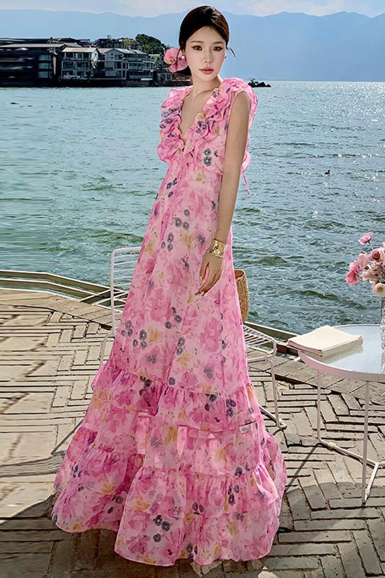 楽天市場】リゾートワンピ 花柄 花柄ワンピ フリル バックオープン