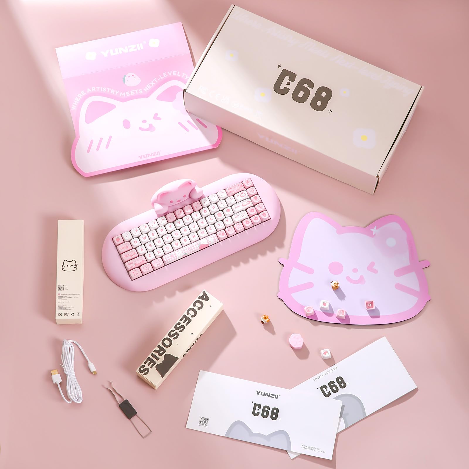 楽天市場】【送料無料】YUNZII C68 ワイヤレスメカニカルキーボード