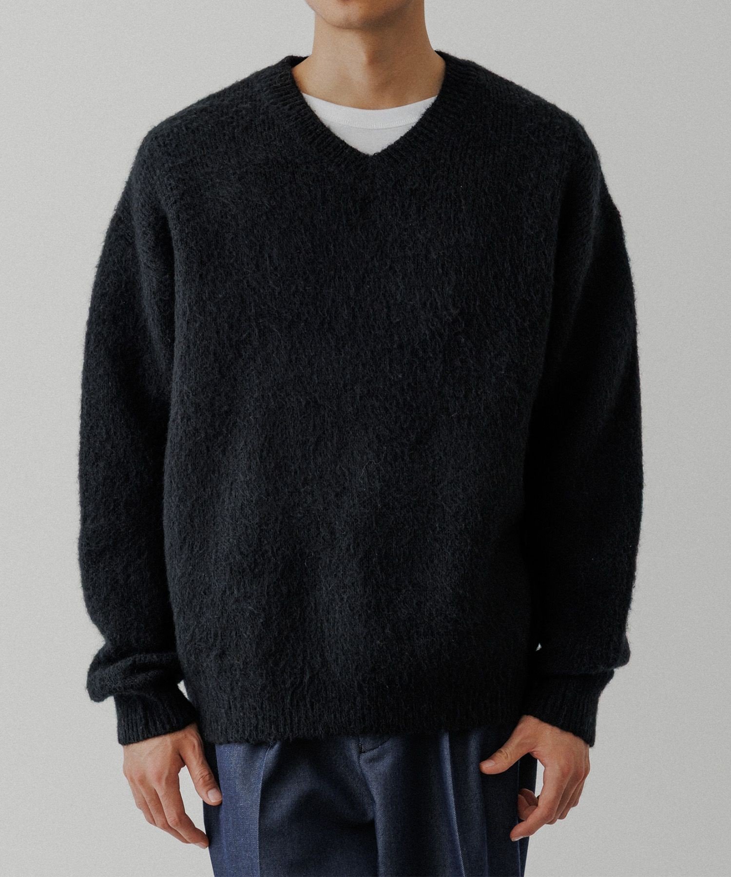 ADAM ET ROPE'｜モヘアミックス オーバーサイズ Vネックニット