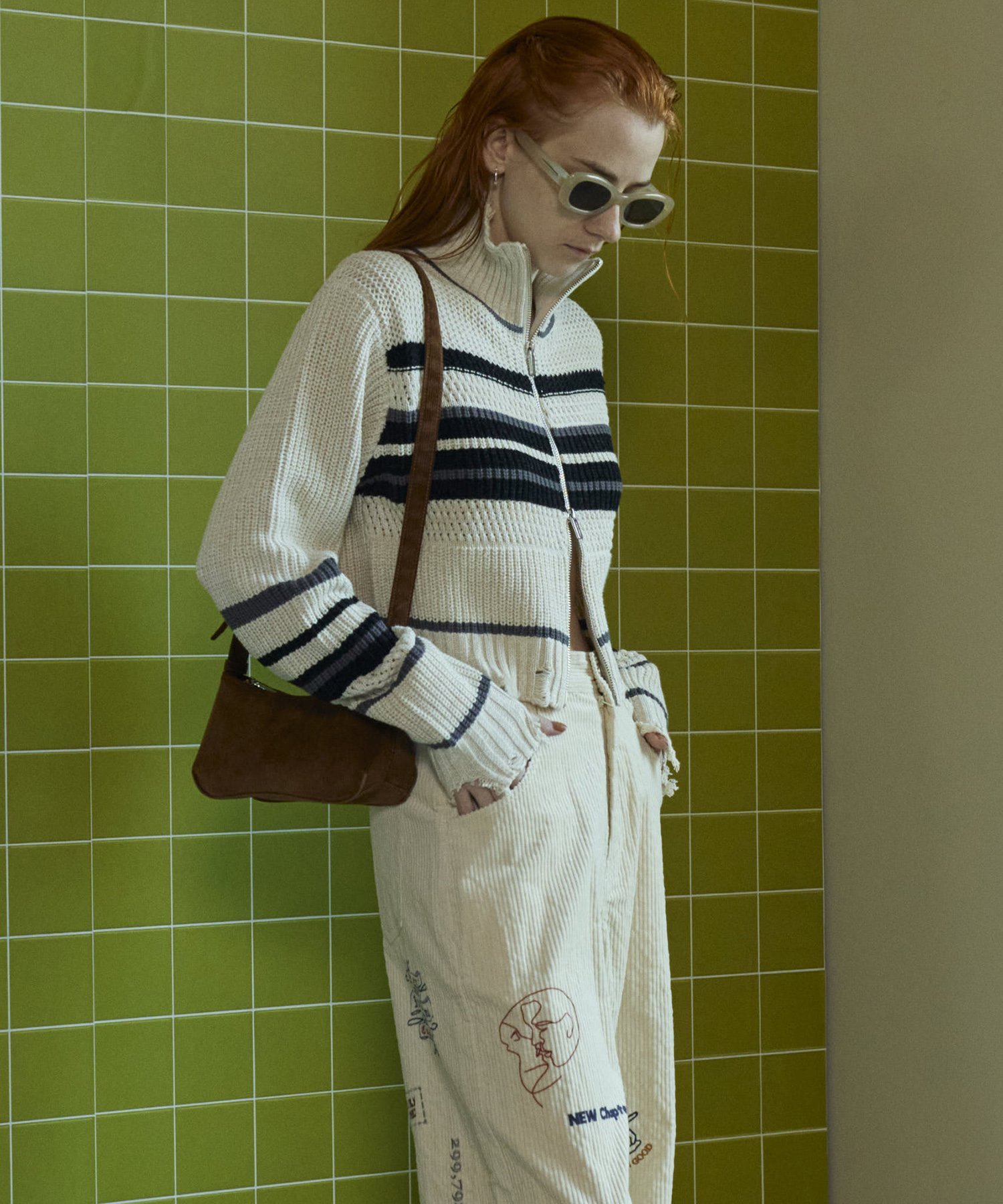MAISON SPECIAL｜Front Zip Mesh Border Knitwear | Rakuten Fashion