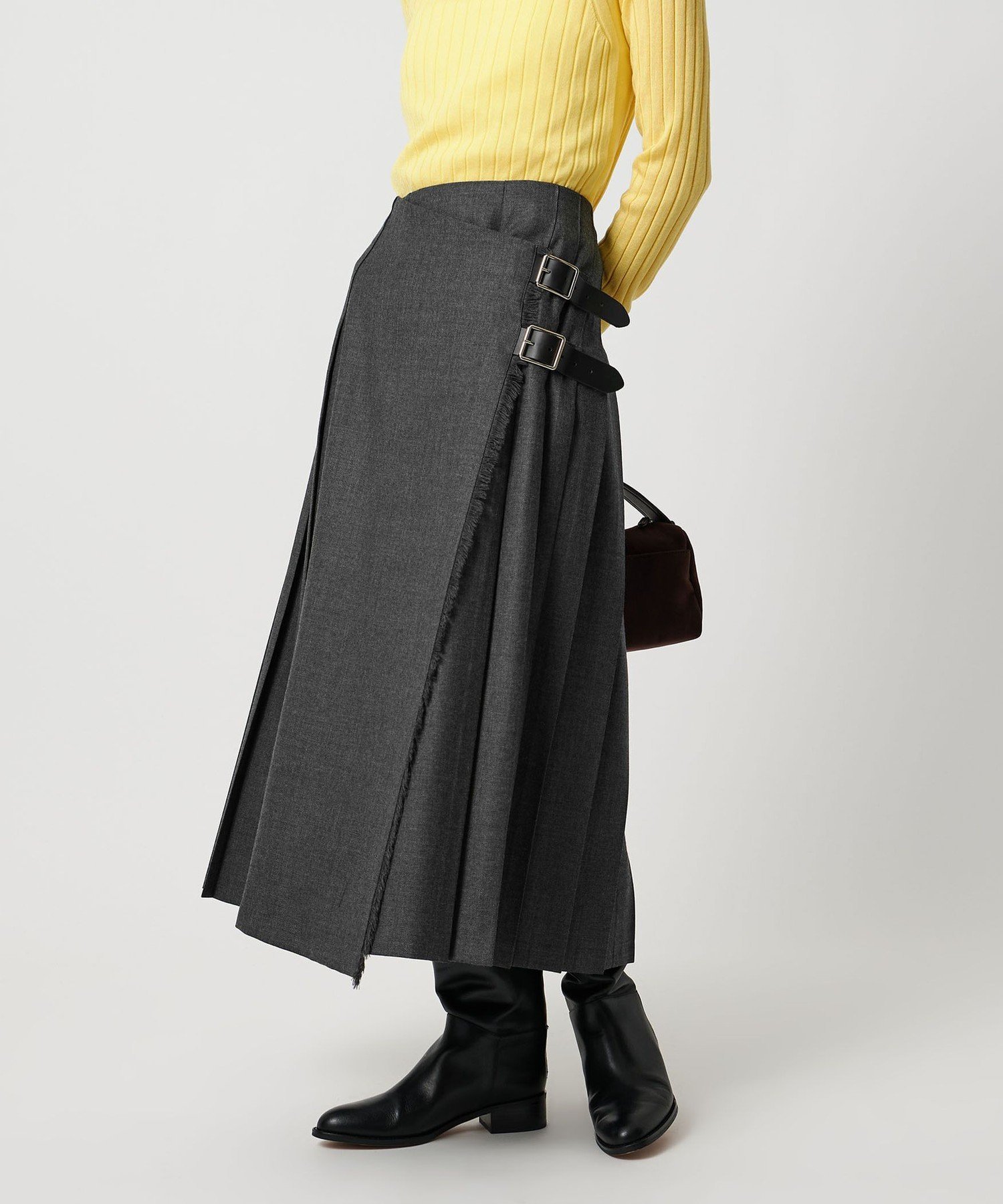 【O'NEIL of DUBLIN】グレー プリーツスカート バックル付き UNITED ARROWS｜【別注】<O'NEIL of DUBLIN>プリーツ ロング スカート