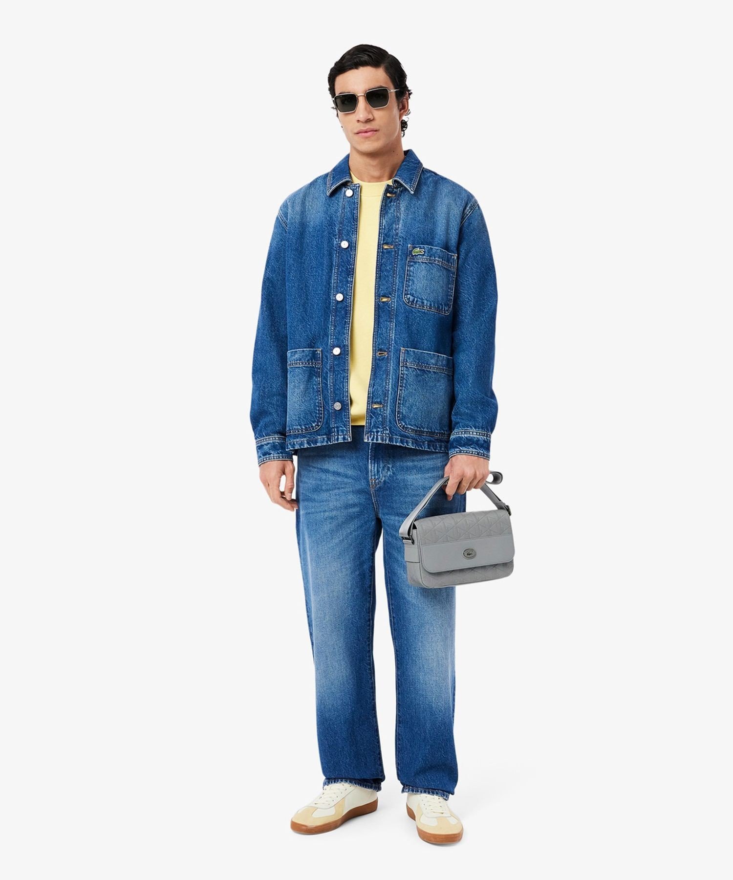 LACOSTE｜モノグラム スプリットレザーフラップクローズサッチェル