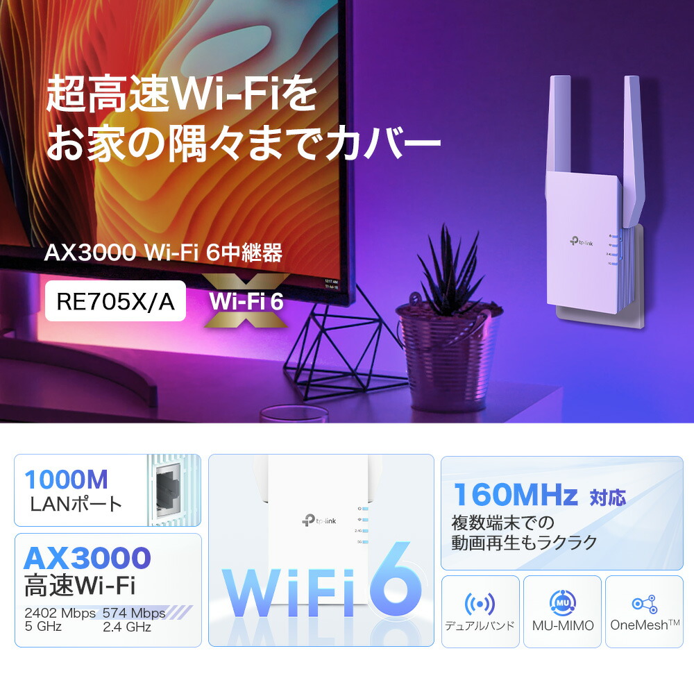 楽天市場】TP-Link 新世代 WiFi6 (11AX) 無線LAN中継器 2402+574Mbps