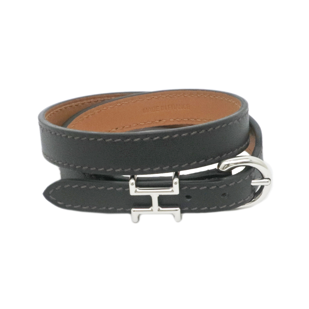 名東】【HERMES】エルメス レザーブレスレット トレンチ ブラック