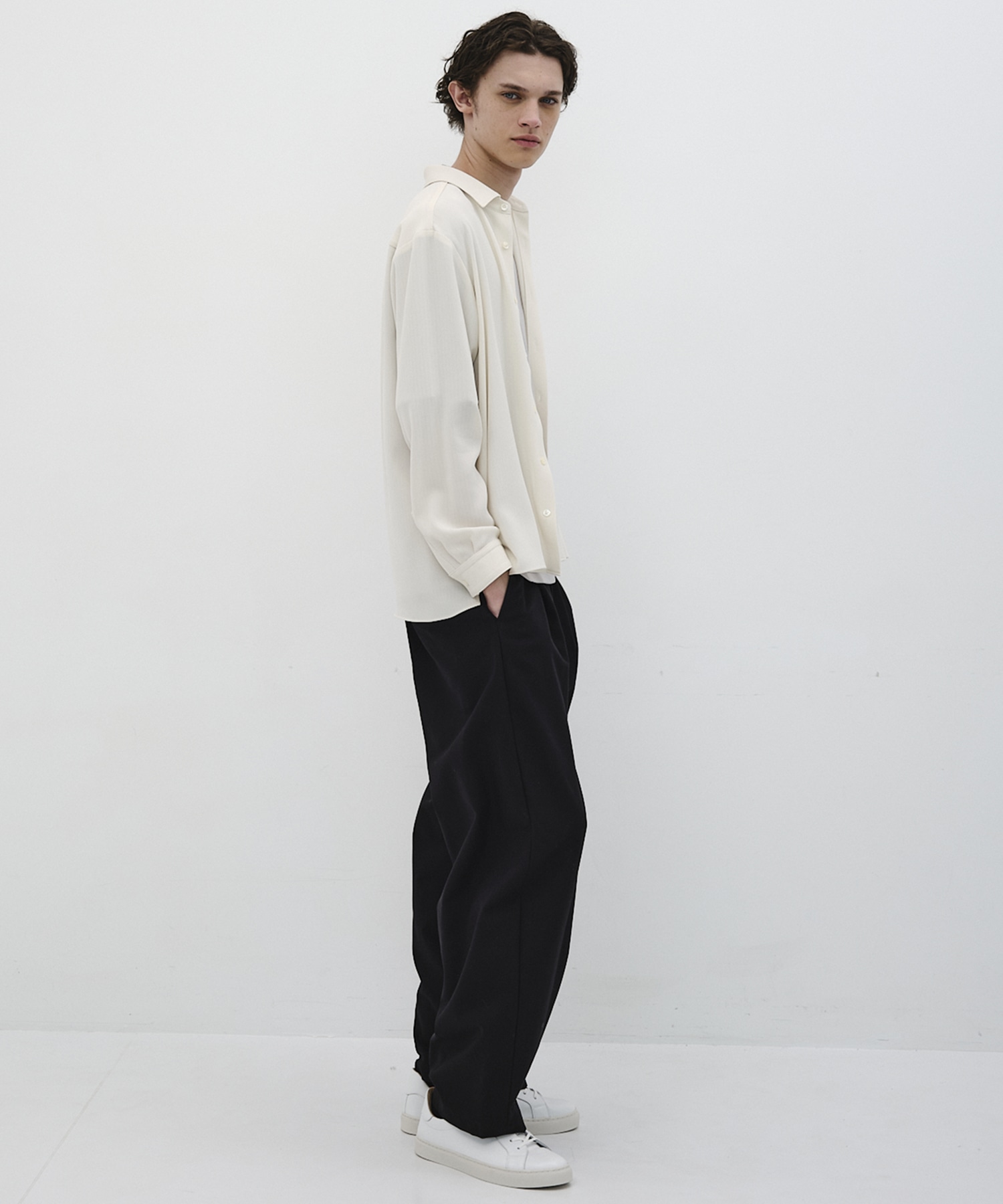 COLD DRY PLEATS ロングスリーブシャツ(1 OFF WHITE): : メンズ