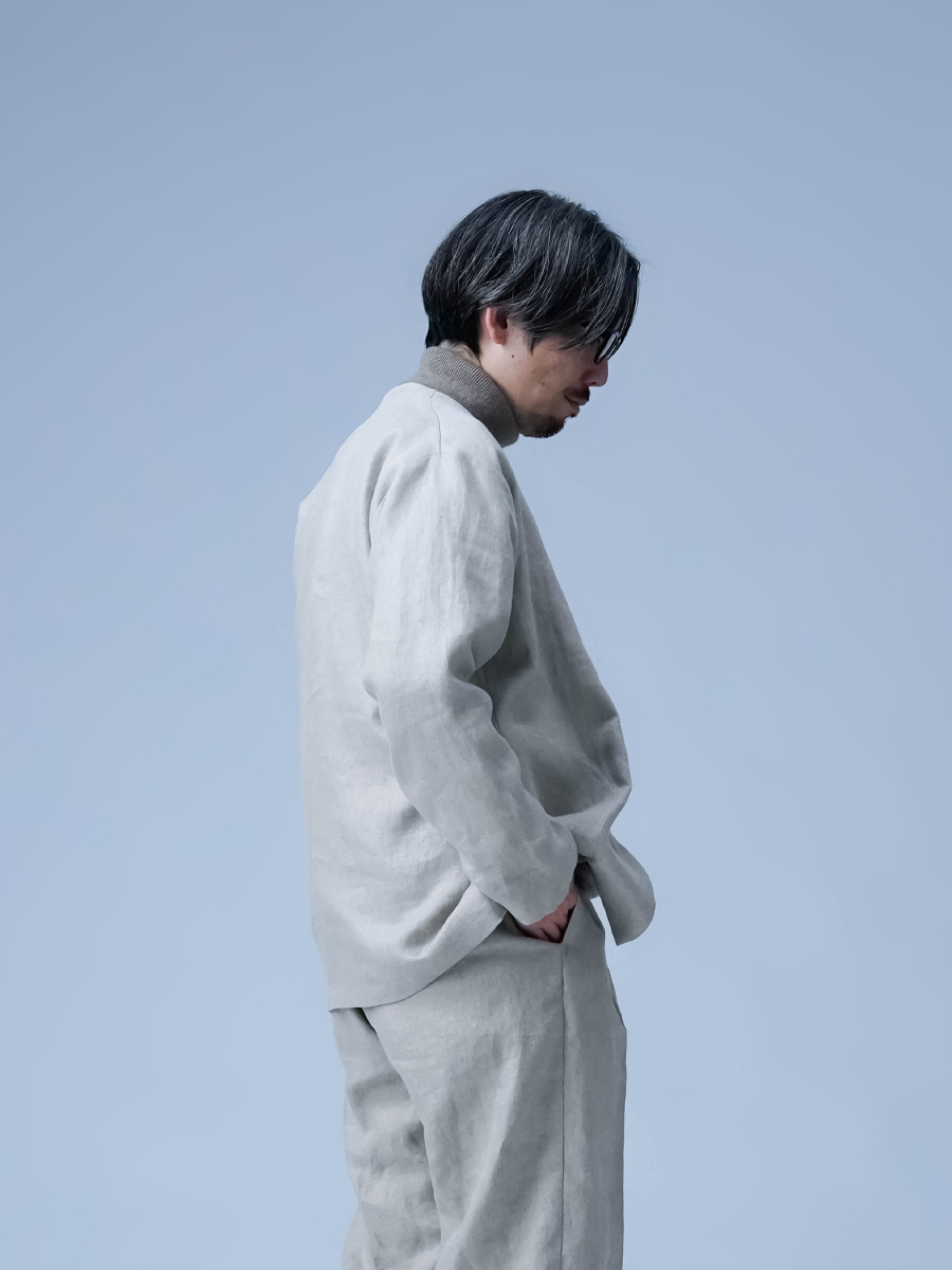 リネンセットアップ】もう考えない。 ノーカラージャケット メンズ