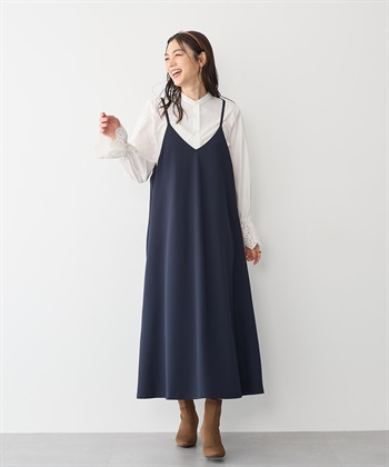 anyfee/プラスサイズ】ニットジョーゼットキャミワンピース《大きい