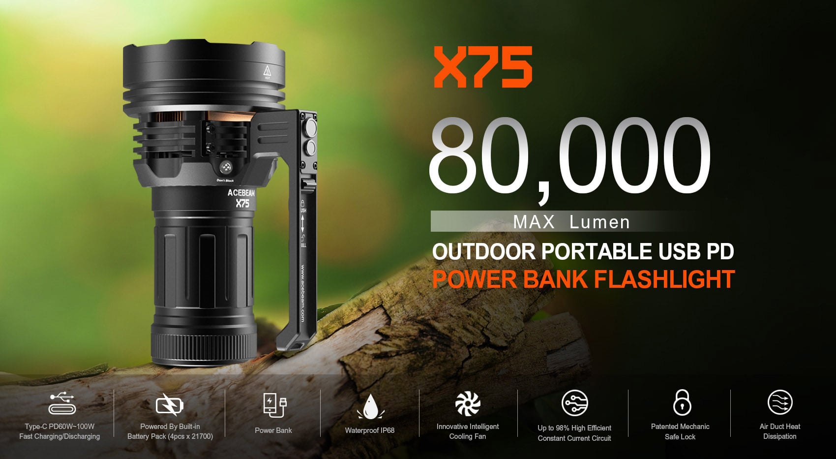 ACEBEAM X75 80000lm Brightest Power Bank Flashlight – Nealsgadgets