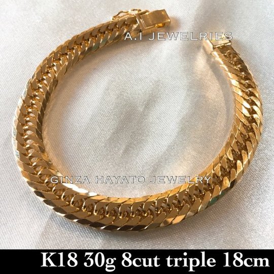 K18 18金 30g 18cm 8面トリプル 喜平 ブレスレット レディース 品番