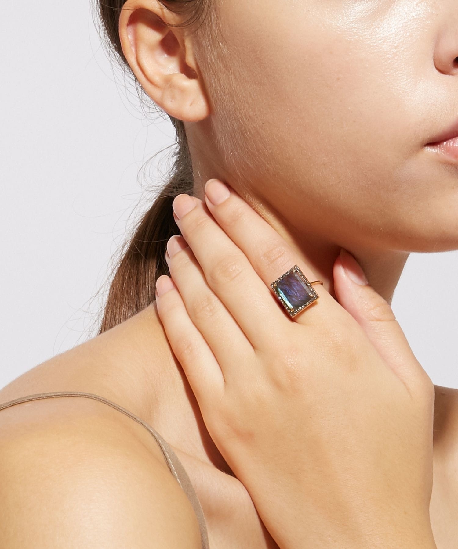 elafonisi] rectangle labradrite pave diamonds ring｜ARTIDA OUD