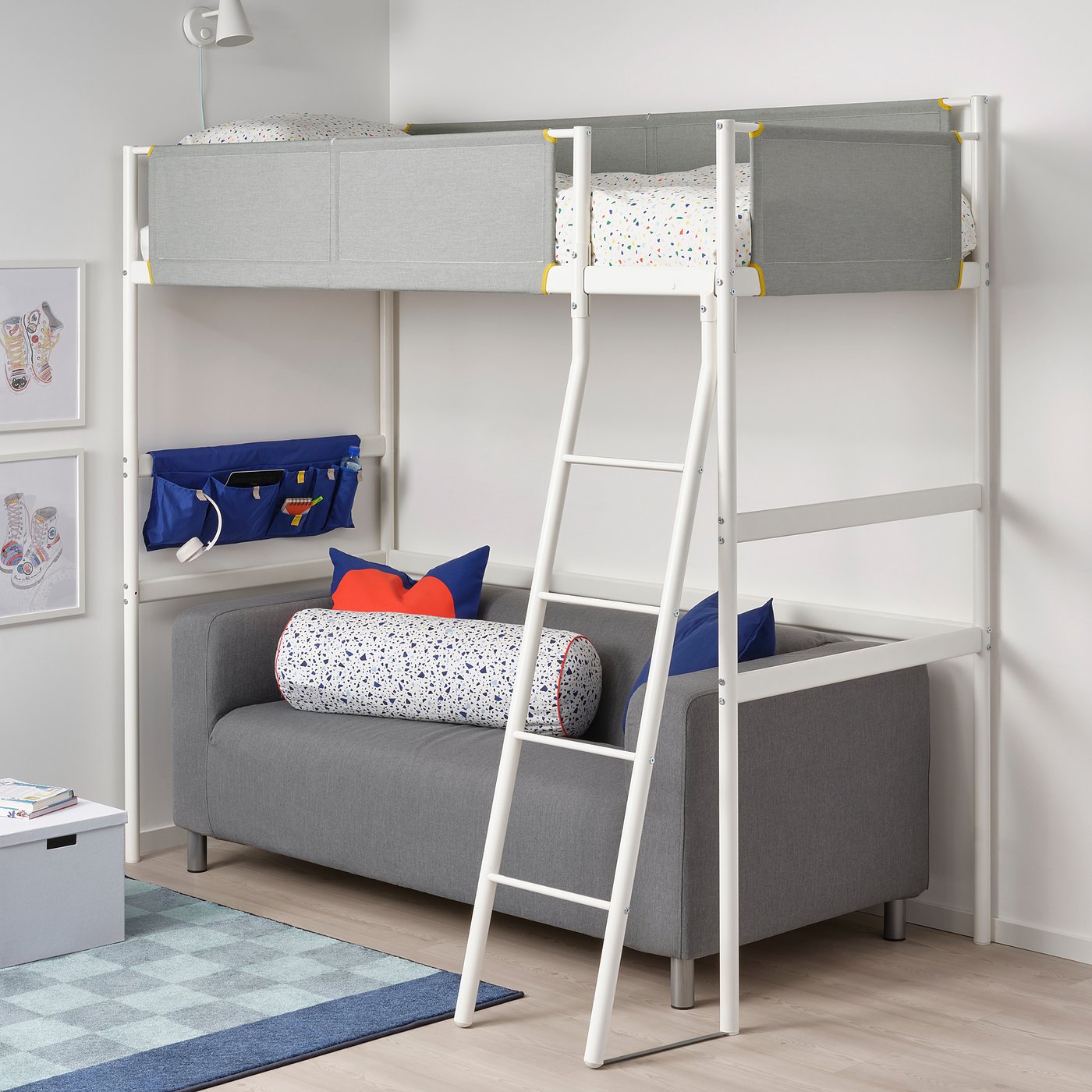 VITVAL loft bed frame, white/light gray, Twin - IKEA CA