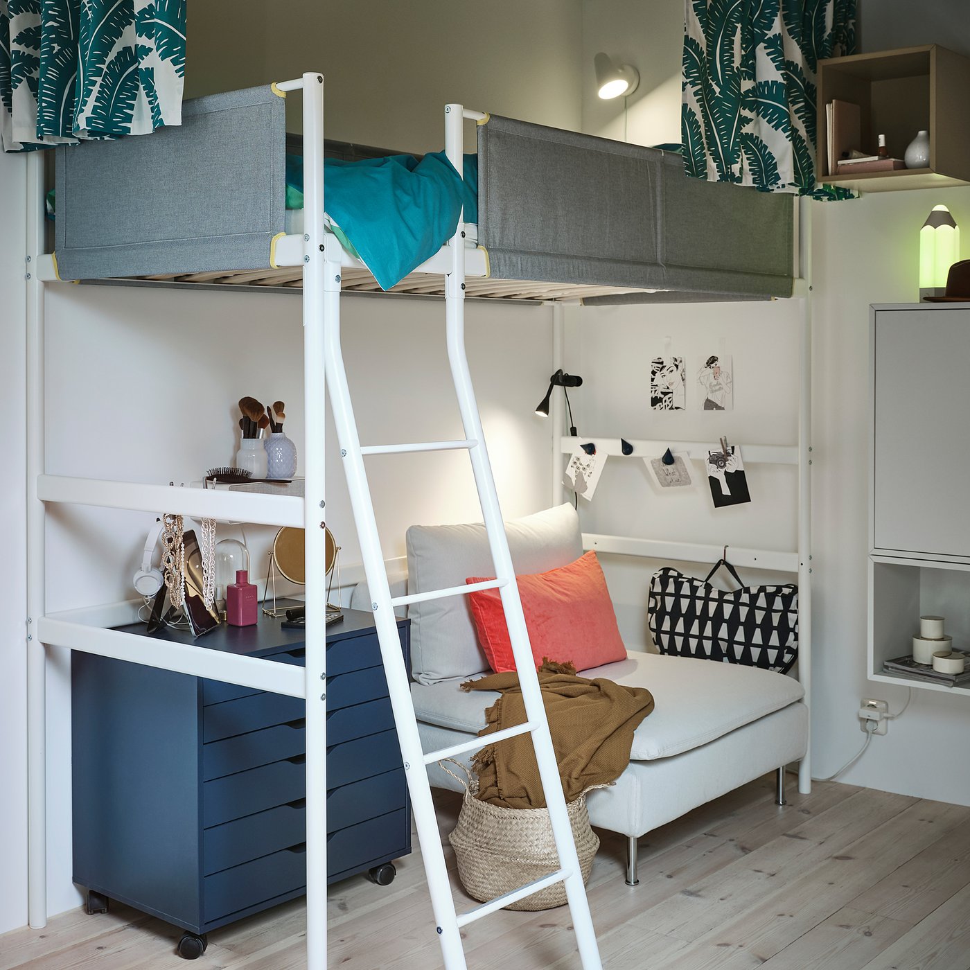 VITVAL loft bed frame, white/light gray, Twin - IKEA CA