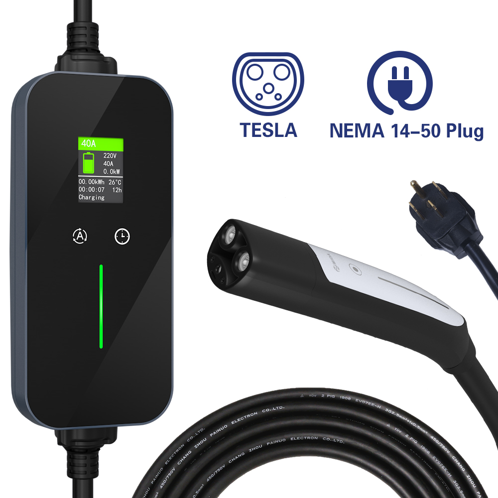 中国AC 240V 9.6kw 40A NACS TeslaポータブルEV充電器レベル2充電