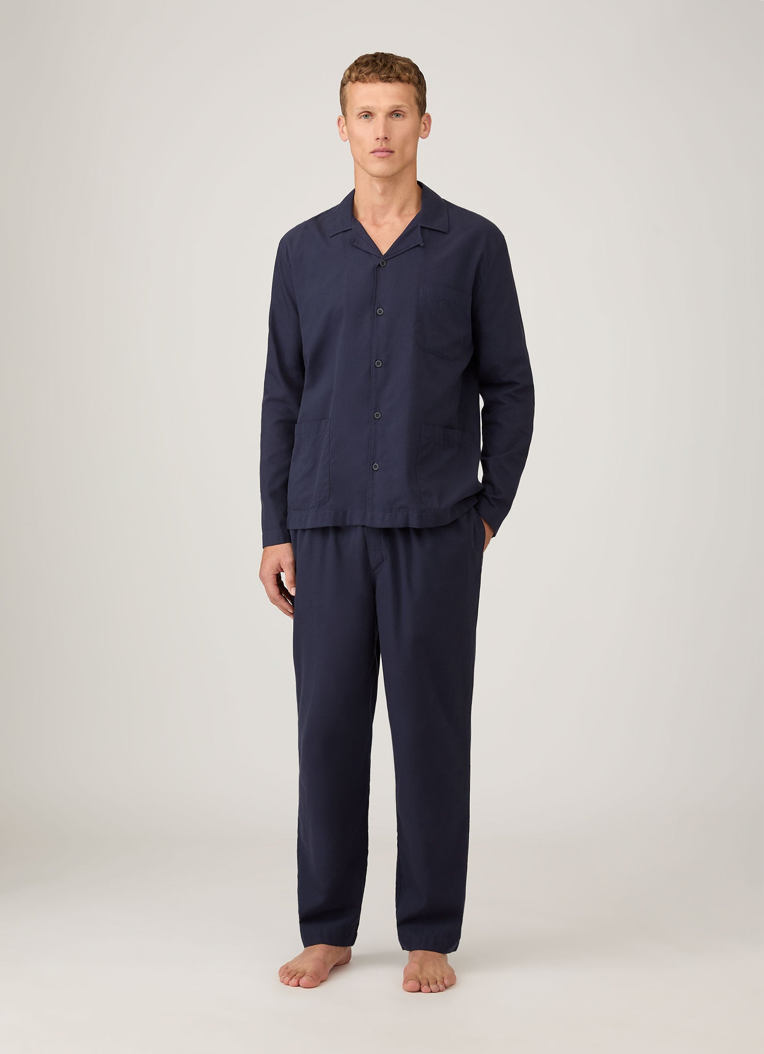 コットン フランネル パジャマ シャツ （Navy）| Sunspel