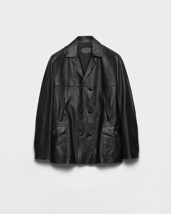 ブラック ダブルブレスト ナッパレザー(羊革) カバンジャケット | PRADA