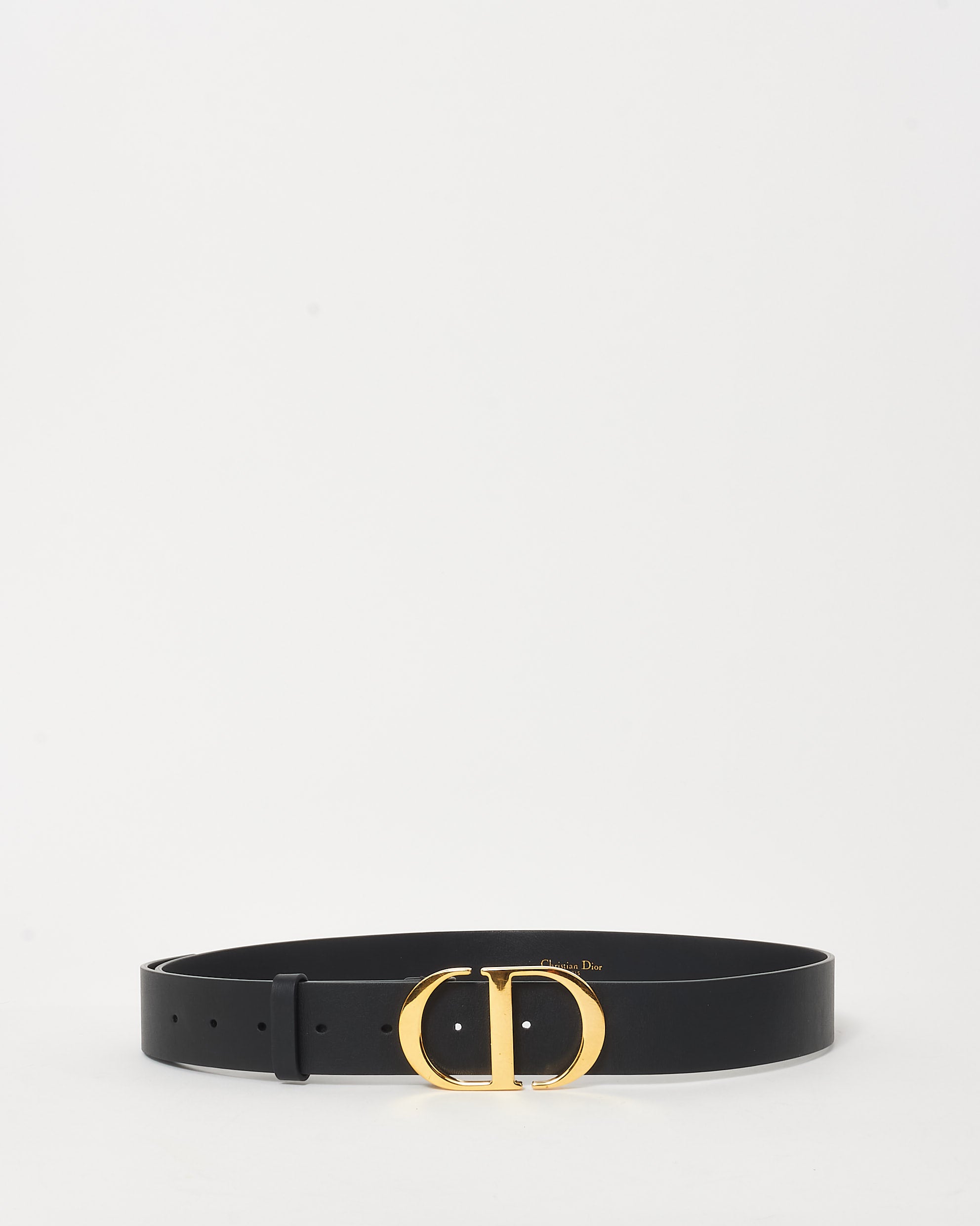 Buy Dior Black Leather & Montaigne Gold Logo Belt - 90