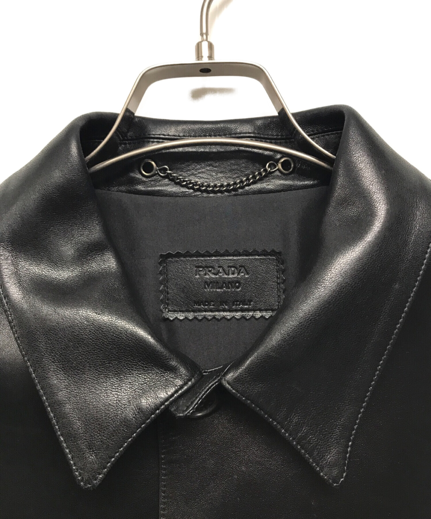 中古・古着通販】PRADA (プラダ) レザージャケット ブラック サイズ:46