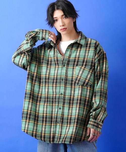 シャツ a.p.o.v. チェック柄オーバーサイズ肉厚ネルシャツジャケット