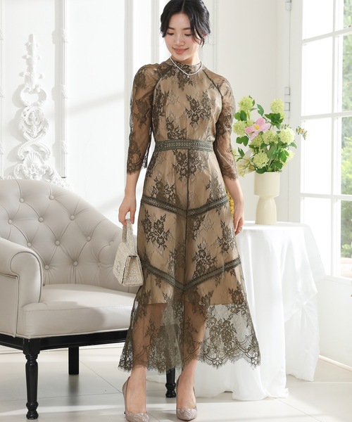 Lace Ladies（レースレディース） ドレス プチハイネック 総レース 7分