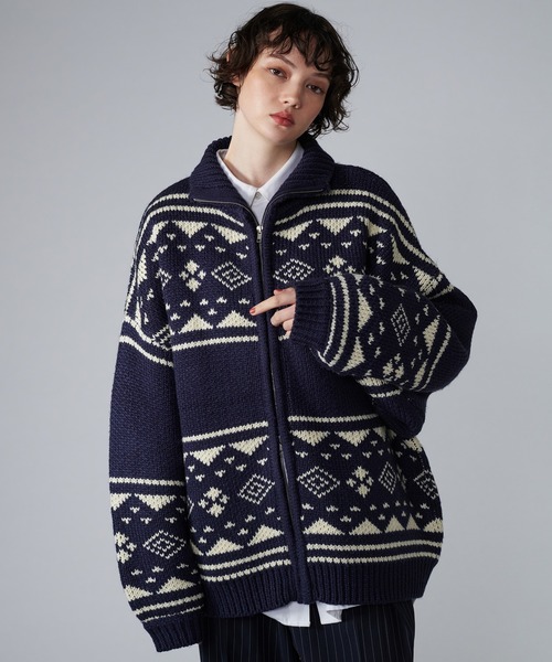 ONCILY（オンシェリー） セーター ニット NORDIC PATTERN COWICHAN ZIP
