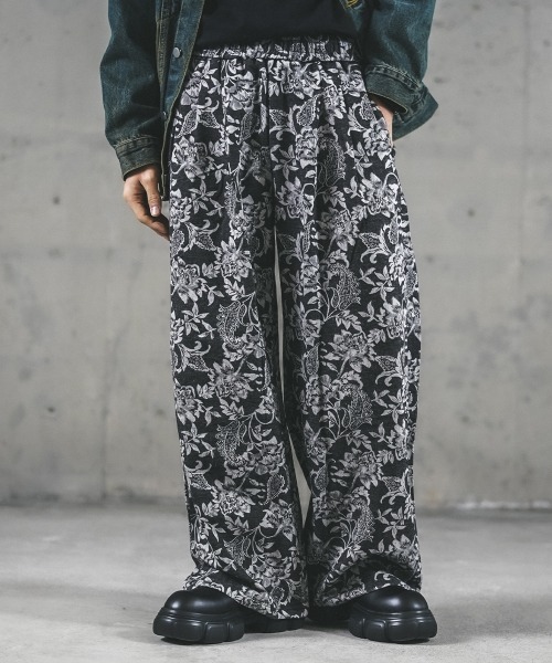 Shoowtime（ショウタイム） パンツ Flower pattern 2 tuck wide pants