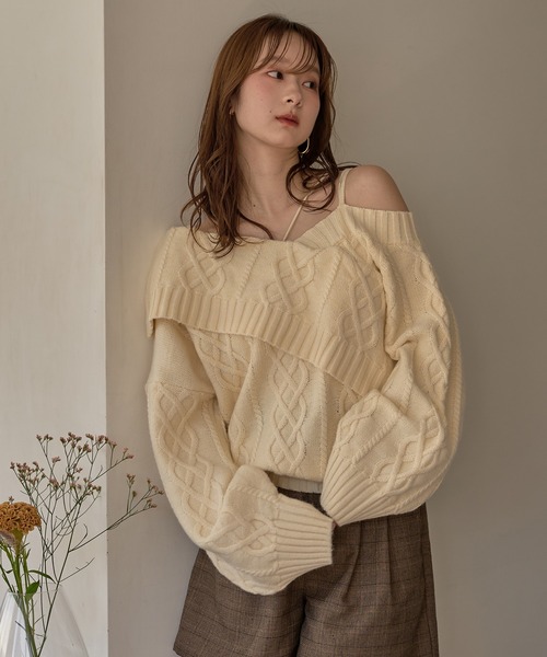 mideal（マイディール） ニット セーター one shoulder cable knit