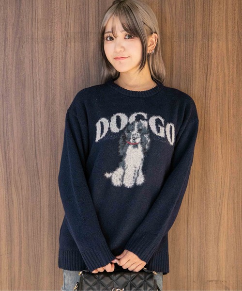 ニット セーター 「ロゴ×犬モチーフ」ふわふわニットトップス 冬