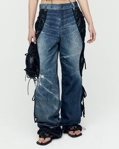 DENIM TROMPE L`OEIL LAYERED TYING PANTS apa768w(WASHED BLUE
