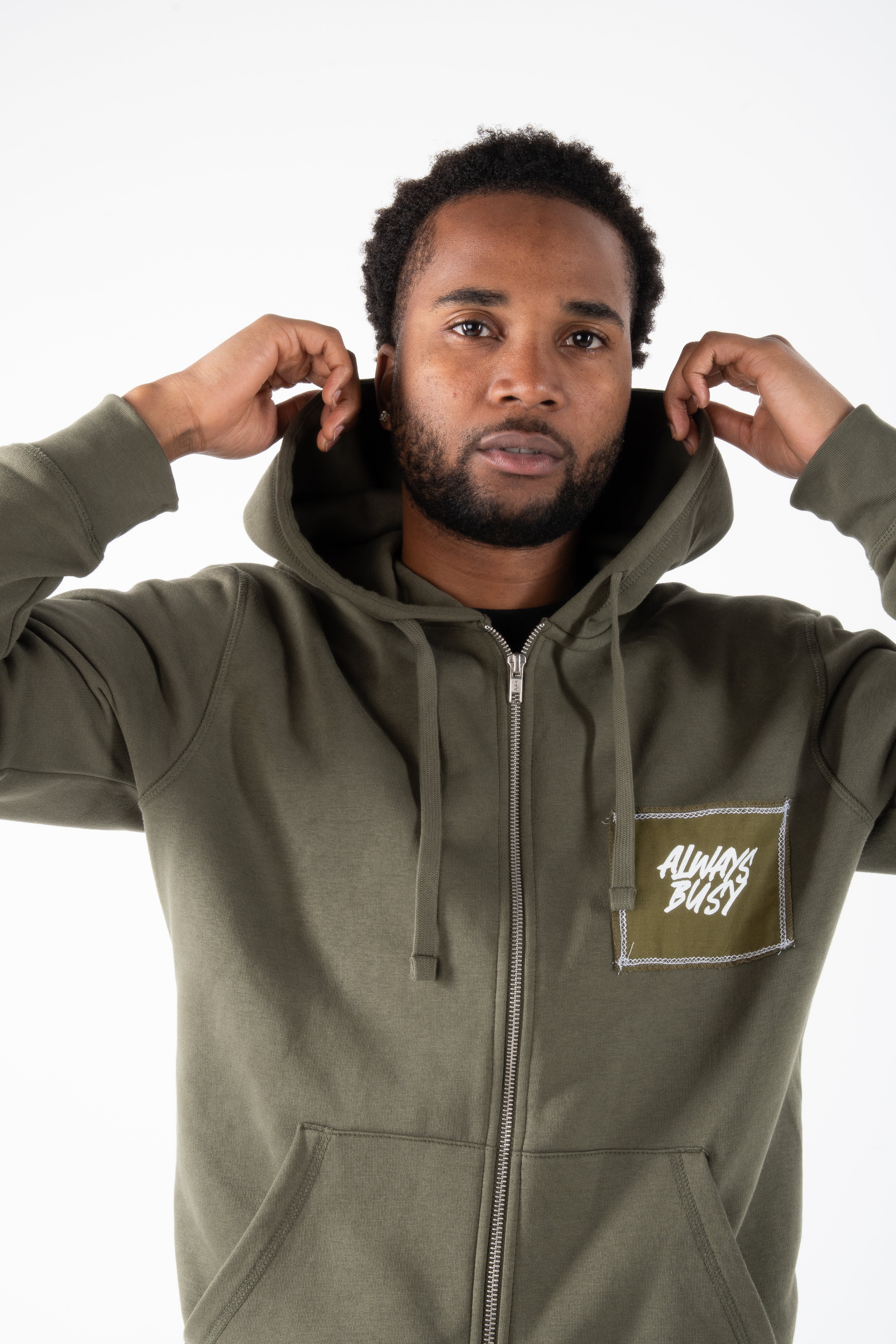 KHAKI ZIP UP HOODIE – ALWAYS BUSY STORE