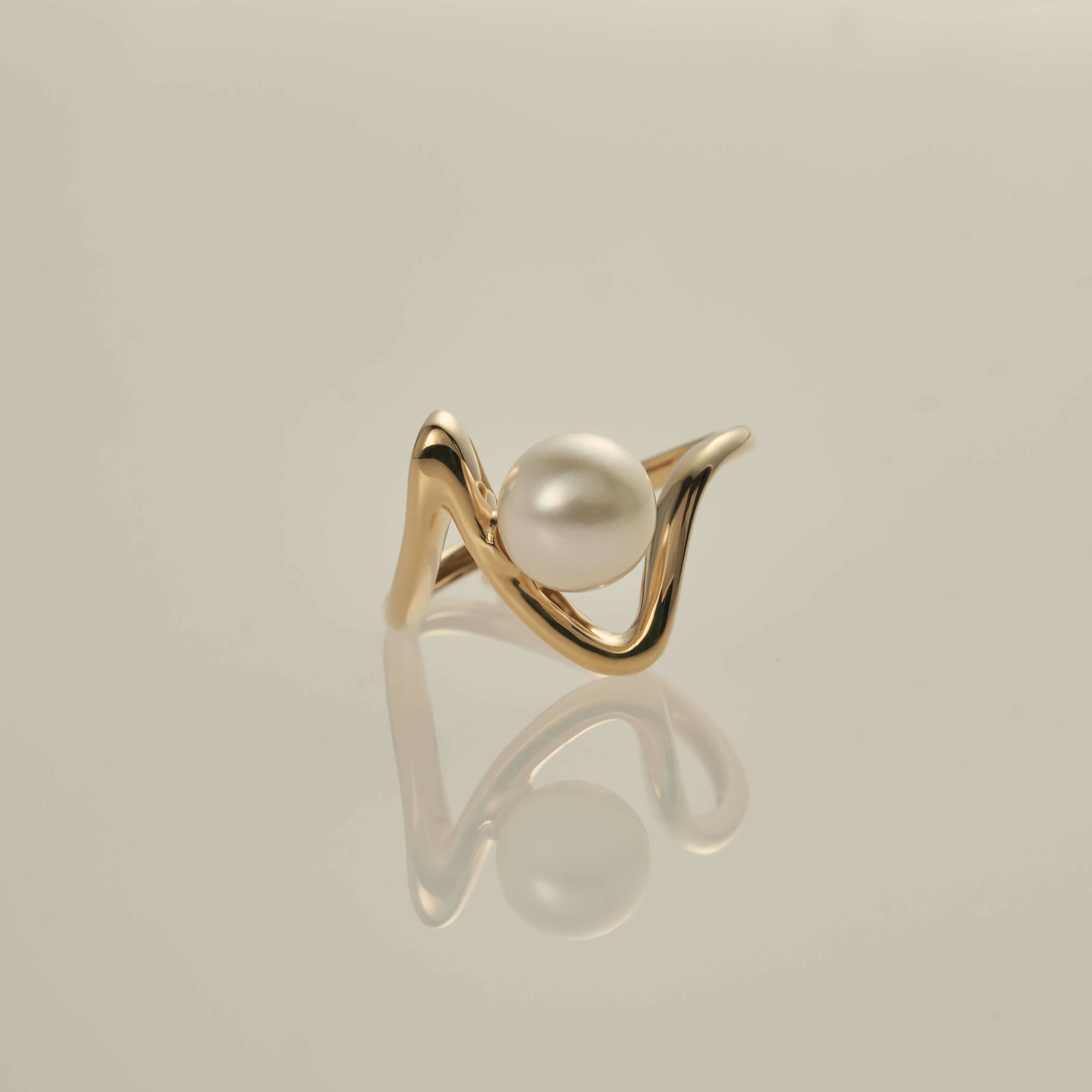 K18 ベイ パール リング ウェーブ / 18K bay pearl ring wave | アモンズ