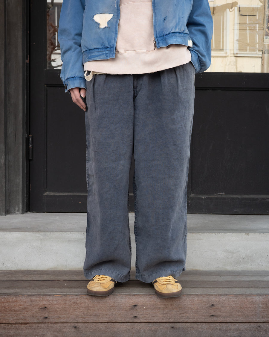 FADED SULFUR DYED LINEN WIDE EASY PANTS NAVY – ANACHRONORM