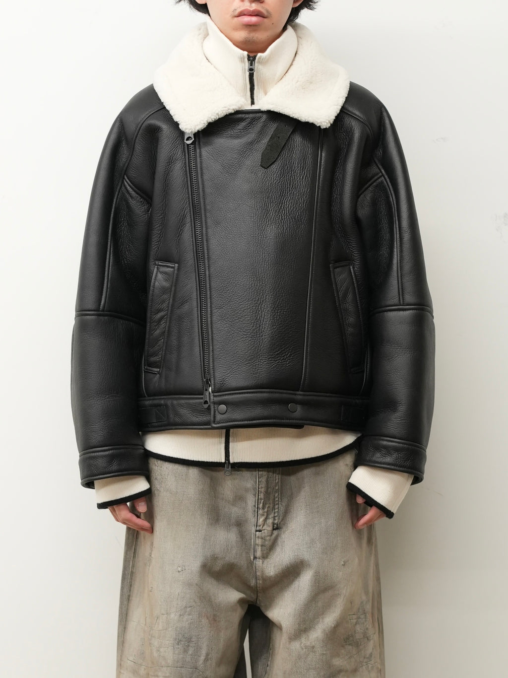 ACVM MOUTON DOUBLE RIDERS JACKETMOUTON DOUBLE JACKET(WHITE×BLACK