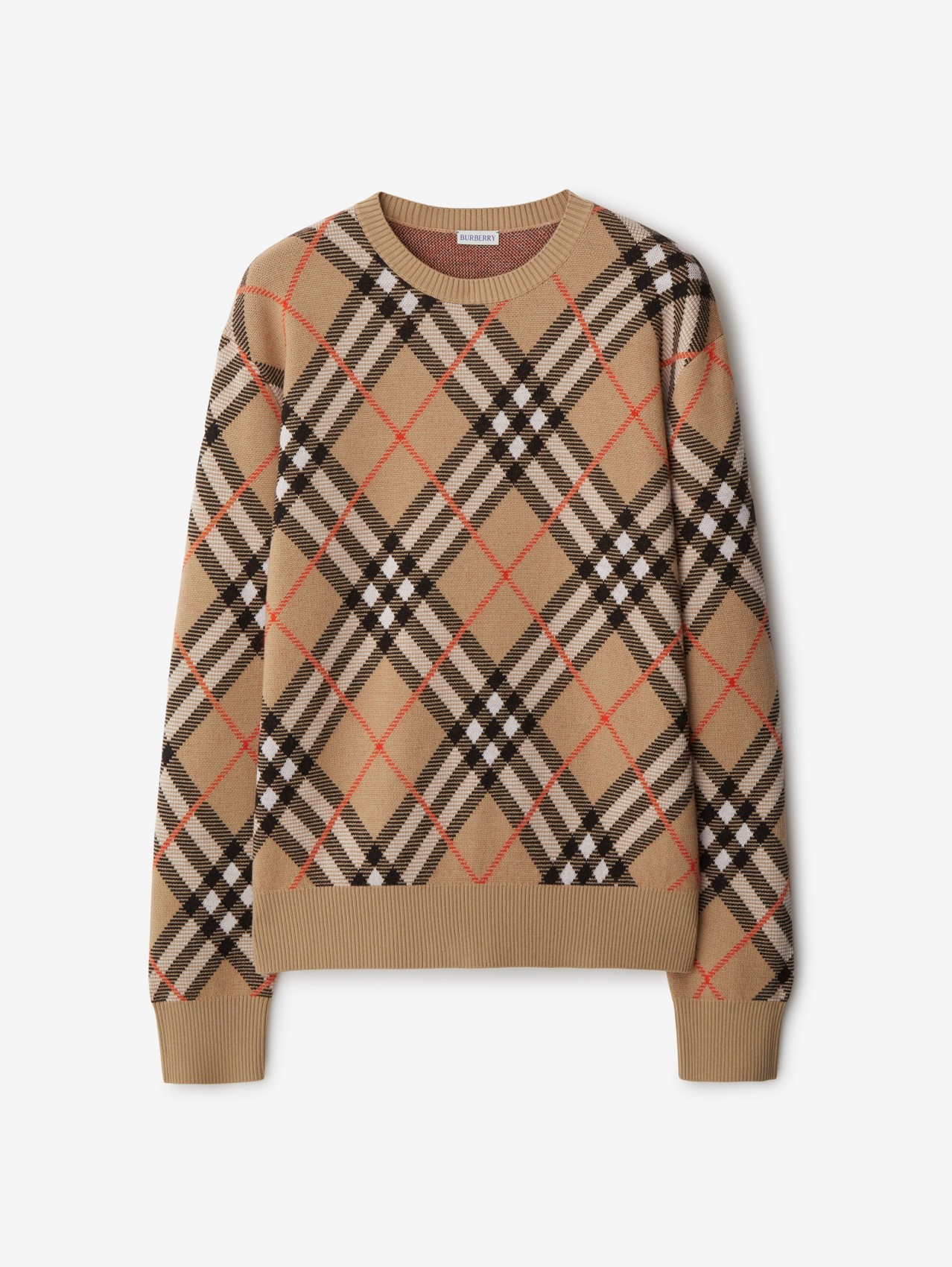 Check Wool Mohair Blend Sweater in Sand - Women | Burberry® Official