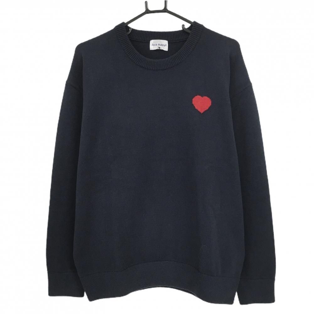 超美品】ジャックバニー セーター ネイビー×レッド バックロゴ ハート