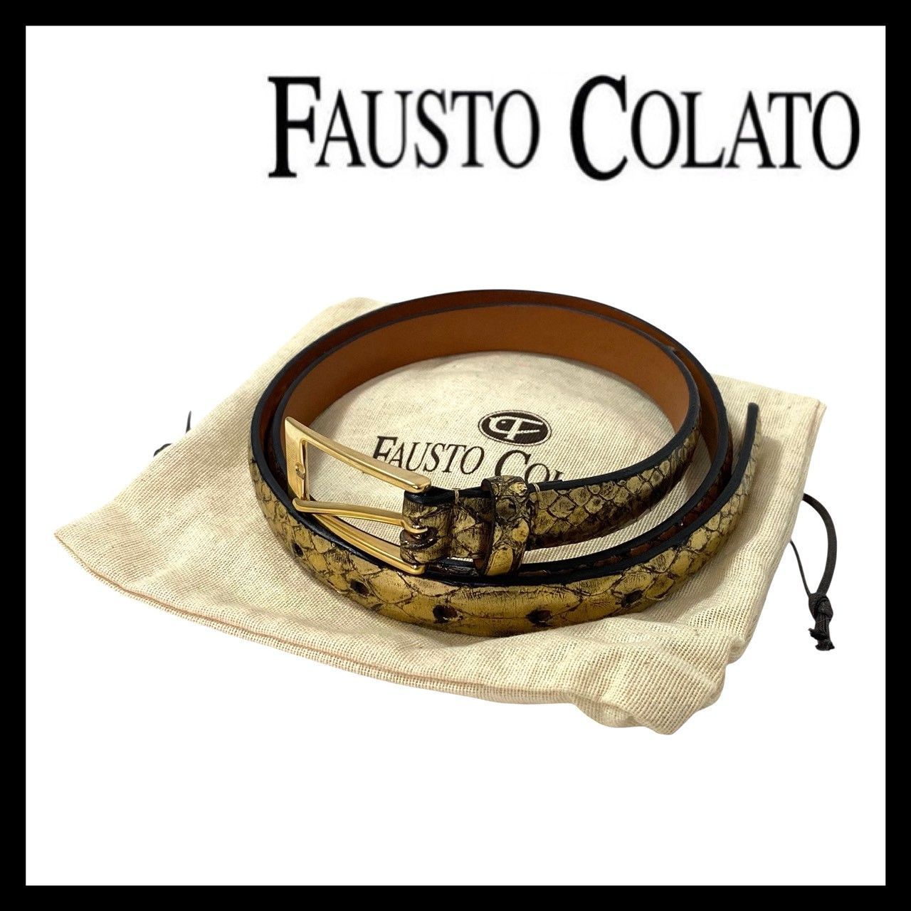 FAUSTO COLATO】ベルト リアル パイソン 200/90 蛇革 レザー ゴールド