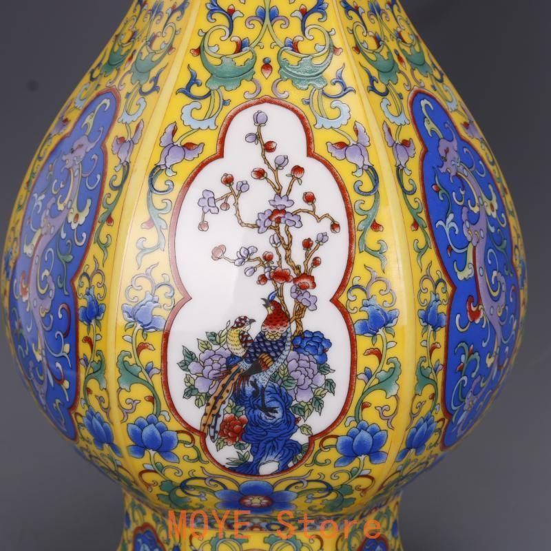 清乾隆蒔金琺瑯彩花鳥磁器王瓶 景徳鎮 陶磁器 装飾品 工芸品 美術品