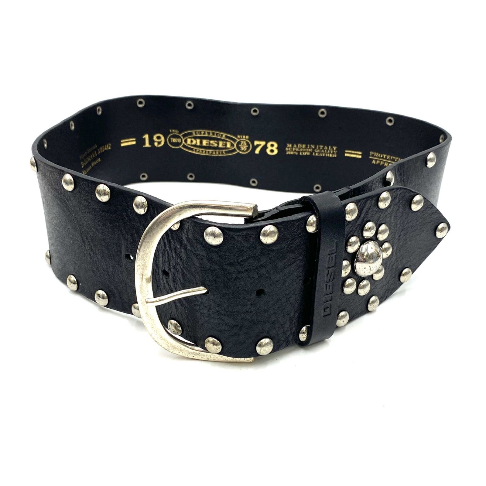な*ま様 00s archive DIESEL レザー スタッズベルト イタリア 希少