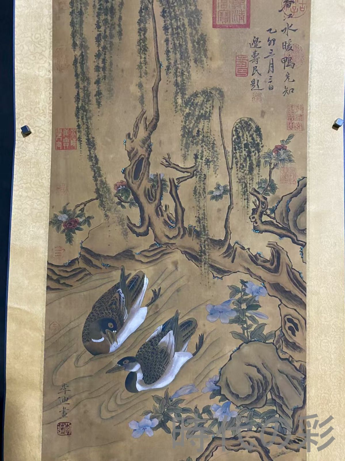 中国古美術・宋代・李迪款・花鳥画・絹布・三尺中堂画・肉筆・手描き