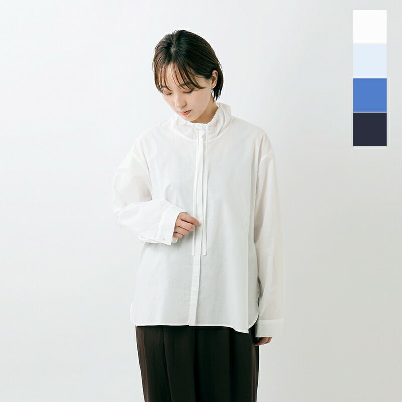 mizuiro ind ミズイロインド コットン ギャザー スタンドカラー シャツ