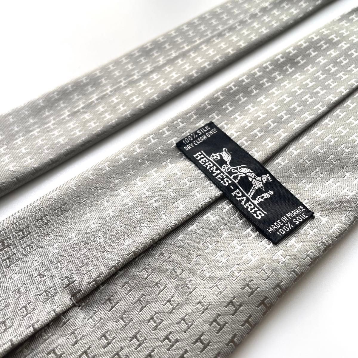 新品未使用 エルメス ネクタイ ファソネ H織りタイ H柄 グレー