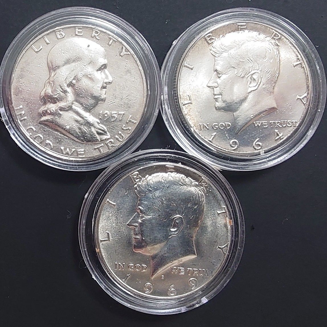1964年 アメリカ銀貨 ケネディハーフダラー＋1957年フランクリン他計3